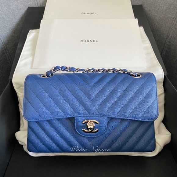 Like New Blue Chevron Small double flap in SHW - Picture 5 of 16